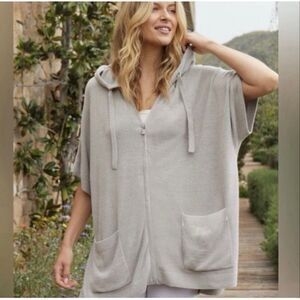 NWT Barefoot Dreams CozyChic Ultra Lite Zip Hoodie Loungewear Size L/XL Stone